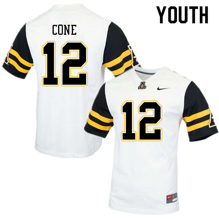 Youth #12 Madison Cone Appalachian State Mountaineers College Football Jerseys Sale-White